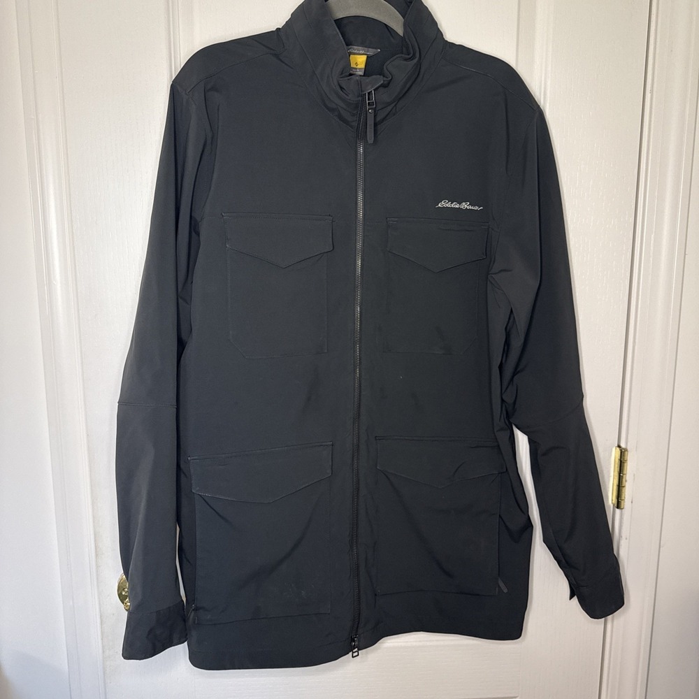 Eddie Bauer Men's Large Black Utility Jacket Full Zip Cargo Pockets Lined